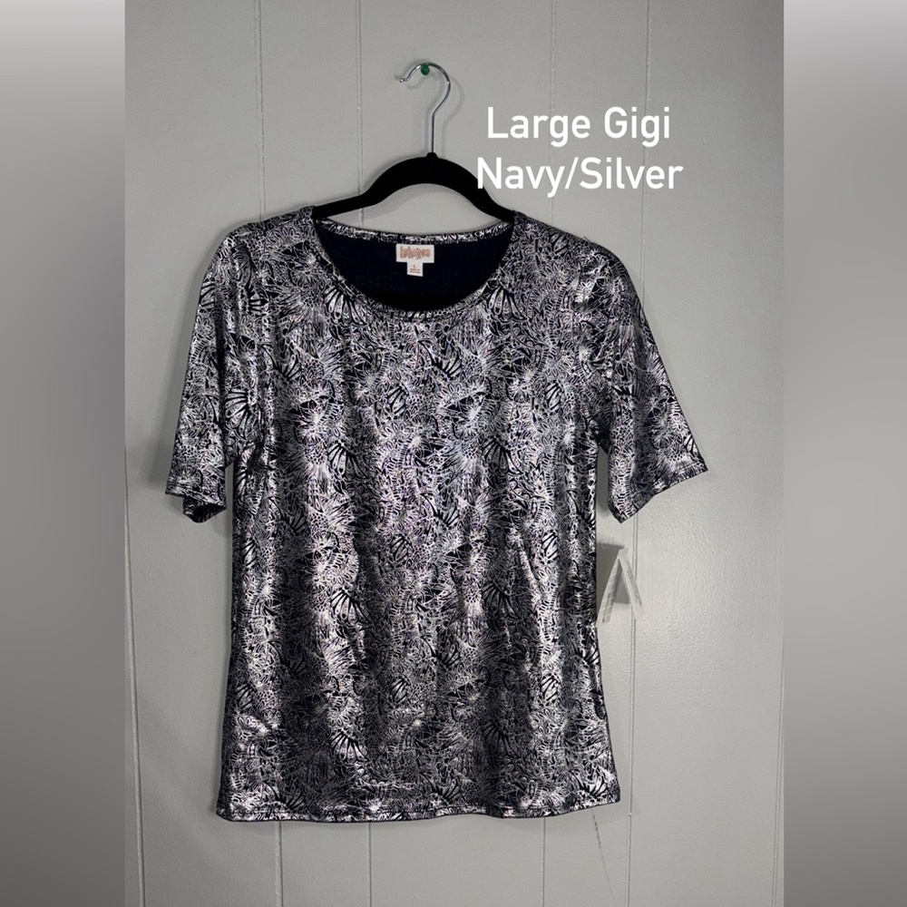 Women's Navy‎ and Silvery Patterned Top - Large